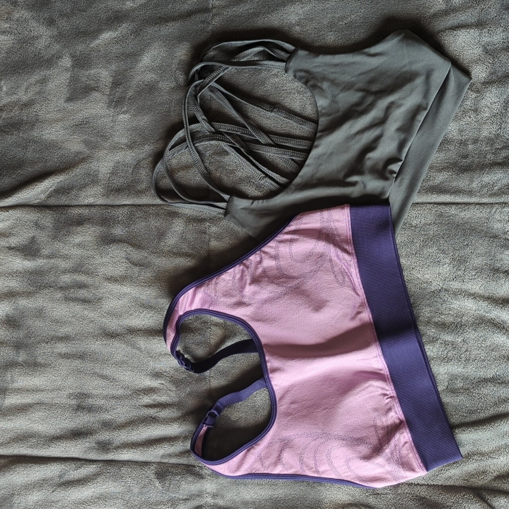 Purple & gray sports bras